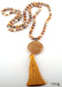 Boho Necklace, RH Amazonite Jasper, Circle Tassel Green White Natural Stone